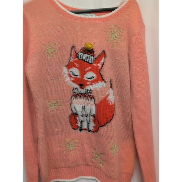Holiday Hype L pink fox in argyle sparkle thread holiday sweater super cute! - Picture 3 of 6